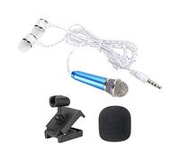 PATIKIL Mini Micrófono Portátil Vocal Micrófono Azul para Voz Grabar y Cantar con Auricular, Micrófono Soporte y Cubierta Paquete de 1
