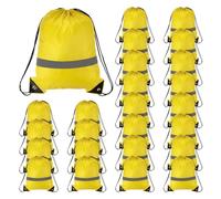 PATIKIL Mochila con cordón a granel 25 unidades poliéster 210D bolsas con cordón y franjas reflectantes para mujeres y hombres gimnasio deporte amarillo (17" x 13.4")