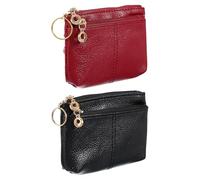 PATIKIL Monedero De 5" x 3.5", 2 Piezas Pequeños Organizadores De Cuero con Cremallera Y Anillo para Llaves para Hombres Y Mujeres, Negro/Naranja