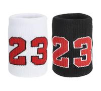 PATIKIL Muñequeras Deportivas para Hombre Y Mujer, 2 Pcs Muñequeras De Tenis Transpirables Banda Absorbente De Sudor Número 23 para Baloncesto Fútbol Béisbol Gimnasio Correr, Negro/Rojo