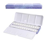 PATIKIL Paleta de acuarela vacía lata de metal con 26 medias pastillas de pintura con tapa estuche de pintura para viajes pintura al gouache y al óleo azul con 26 compartimentos