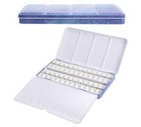 PATIKIL Paleta de acuarela vacía lata de metal con 52 medias pastillas de pintura con tapa estuche de pintura para viajes pintura al gouache y al óleo azul con 52 compartimentos