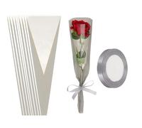 PATIKIL Paquete de 150 bolsas de envoltura de flores, mangas de embalaje florales grises con cintas borde dorado para ramos de boda, cumpleaños, graduación, aniversario, arreglo, regalo, 17.7 x 4.7 x