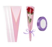 PATIKIL Paquete de 150 bolsas de envoltura de flores, mangas de embalaje florales moradas con cintas borde dorado para ramos de boda, cumpleaños, graduación, aniversario, arreglo, regalo, 17.7 x 4.7 x