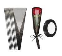 PATIKIL Paquete de 150 bolsas de envoltura de flores, mangas de embalaje florales negras con cintas borde dorado para ramos de boda, cumpleaños, graduación, aniversario, arreglo, regalo, 17.7 x 4.7 x