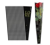 PATIKIL Paquete de 150 bolsas de envoltura de flores, mangas de embalaje florales negras con cintas borde dorado para ramos de boda, cumpleaños, graduación, aniversario, arreglo, regalo, 17.7 x 4.7 x