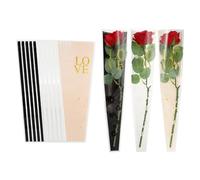 PATIKIL Paquete de 150 bolsas de envoltura de flores, mangas de embalaje florales negro/blanco/rosa con cintas borde dorado para ramos de boda, cumpleaños, graduación, aniversario, arreglo, regalo