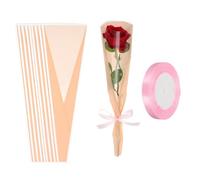 PATIKIL Paquete de 150 bolsas de envoltura de flores, mangas de embalaje florales rosas con cintas borde dorado para ramos de boda, cumpleaños, graduación, aniversario, arreglo, regalo, 17.7 x 4.7 x