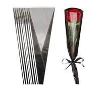 PATIKIL Paquete de 50 bolsas de envoltura de flores, mangas de embalaje florales negras con cintas borde dorado para ramos de boda, cumpleaños, graduación, aniversario, arreglo, regalo, 17.7 x 4.7 x