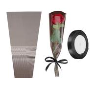 PATIKIL Paquete de 50 bolsas de envoltura de flores, mangas de embalaje florales negras con cintas, lindas para ramos de boda, cumpleaños, graduación, aniversario, arreglo, regalo, 17.7 x 4.7 x 1.2