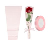 PATIKIL Paquete de 50 bolsas de envoltura de flores, mangas de embalaje florales rosa claro con cintas, lindas para ramos de boda, cumpleaños, graduación, aniversario, arreglo, regalo, 17.7 x 4.7 x