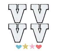 PATIKIL Parche de letra para planchar, Paquete de 4 parches de letra de felpa de 7cm para planchar, pegatinas de letras para decoración de disfraces de equipo, ropa, Blanco, V