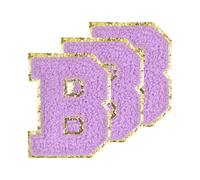 PATIKIL Parches De Letras De Chenilla Para Coser De 3.3 Pulgadas, 3 Paquetes De Parches Autoadhesivos De Chenilla Con Borde Dorado Y Calcomanías Bordadas Para Mochilas, Letra B En Púrpura