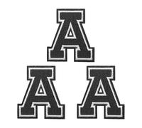 PATIKIL Parches de Letras para Planchar 3 Pcs Pegatinas Decorativas del Alalfabeto, Chenilla Adhesivo para Reparar Jeans, Ropa, Bolsos, Sombreros, Camisas, Manualidades Alfabeto Negro A