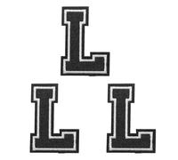 PATIKIL Parches de Letras para Planchar 3 Pcs Pegatinas Decorativas del Alalfabeto, Chenilla Adhesivo, para Reparar Jeans, Ropa, Bolsos, Sombreros, Camisas, Manualidades Alfabeto Negro L