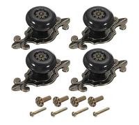 PATIKIL Perillas De Cerámica Retro 1-1/4",4Pcs Perillas Redondas Vintage Para Cajones Tiradores De Petalo Para Cómoda Con Placa Trasera/Tuerca/Tornillo Para Puertas De Cocina Armario,Negro
