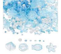 PATIKIL Perlas de Cristal de Mar, 1000 Piezas de Perlas de Cristal de Animales Marinos, Perla Espaciadora de Estrella de Mar, Concha, Pez, Caracol para Hacer Pulseras y Pendientes, Azul