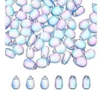 PATIKIL Perlas de Lágrima de Vidrio Checo, 100 Piezas de Cuentas de Semilla de Vidrio Transparente con Forma de Lágrima, Cuentas de Cristal Hinchadas, Degradado Azul Púrpura, 6x9mm