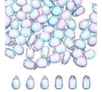 PATIKIL Perlas de Lágrima de Vidrio Checo, 50 Piezas de Cuentas de Vidrio Transparente con Forma de Lágrima, Cuentas de Cristal Hinchadas, Degradado Azul Púrpura, 6x9mm