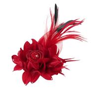 PATIKIL Pinza de Pelo Floral, 1Pcs Elegante Broche de Flor y Pluma Sombrero Seda Boda Fiesta Baile Banquete Pins Accesorios Encanto Camelia Traje de Dama, Rojo Con Plumas Negras