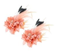 PATIKIL Pinza de Pelo Floral, 2Pcs Elegante Broche de Flor y Pluma para Sombrero de Seda de Boda, Fiesta, Baile, Banquete, Traje de Vestir, Rosa Con Plumas Negras