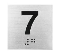 PATIKIL Placa Numérica Para Sala De Examenes 8" x 8" Número 7 Con Braille Y Identificación Táctil Autoadhesiva Para Oficinas De Centros De Examenes Negro Sobre Plata