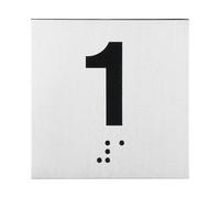 PATIKIL Placa Número De Sala De Examen 4" x 4" Número 1 Con Braille Y Identificación Táctil Autoadhesiva Para Oficina De Centro De Examen Negro Sobre Plata