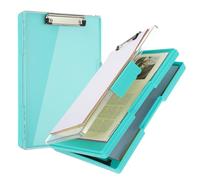 PATIKIL Portapapeles con almacenamiento 8.5x11 con soporte para bolígrafo Carpeta de papel A4 de plástico resistente Folio de perfil bajo con clip lateral para profesores, verde