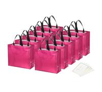 PATIKIL Regalo Bolsa con Mejor Deseo Tarjeta para Regalo 12 Juego 13" Reutilizables No-Tejido Metálico Brillante Fiesta Obsequio Bolsas para Boda Cumpleaños Navidad Rosa Rojo