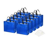 PATIKIL Regalo Bolsa con Mejor Deseo Tarjeta para Regalo 12 Juego 13" Reutilizables No-Tejido Metálico Brillante Fiesta Obsequio Bolsas para Boda Cumpleaños Navidad Claro Azul