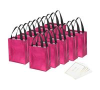 PATIKIL Regalo Bolsa con Mejor Deseo Tarjeta para Regalo 12 Juego 8" Reutilizables No-Tejido Metálico Brillante Fiesta Obsequio Bolsas para Boda Cumpleaños Navidad Rosa Rojo