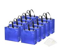 PATIKIL Regalo Bolsas con Mejores Deseo Tarjetas para Regalos 12 Juego 13" Reutilizables No-Tejido Metálico Brillante Fiesta Obsequio Bolsas para Boda Cumpleaños Navidad Azul