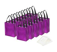 PATIKIL Regalo Bolsas con Mejores Deseo Tarjetas para Regalos 12 Juego 8" Reutilizables No-Tejido Metálico Brillante Fiesta Obsequio Bolsas para Boda Cumpleaños Navidad Púrpura