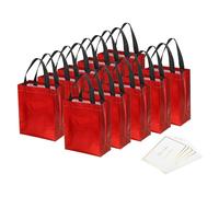 PATIKIL Regalo Bolsas con Mejores Deseo Tarjetas para Regalos 12 Juego 8" Reutilizables No-Tejido Metálico Brillante Fiesta Obsequio Bolsas para Boda Cumpleaños Navidad Rojo