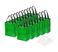 PATIKIL Regalo Bolsas con Mejores Deseo Tarjetas para Regalos 12 Juego 8" Reutilizables No-Tejido Metálico Brillante Fiesta Obsequio Bolsas para Boda Cumpleaños Navidad Verde