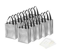 PATIKIL Regalo Bolsas con Mejores Deseo Tarjetas para Regalos 12 Juego 8" Reutilizables No-Tejido Metálico Brillante Fiesta Obsequio Bolsas para Boda Cumpleaños Navidad Blanco