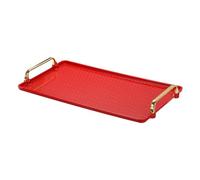 PATIKIL Reutilizable Plástico Servir Bandeja con Dorado Mango, 16.1" x 8.7" Moderno Rectangular Decorativo Bandeja Joyas Plato para Encimera Baño Cocina, Rojo
