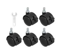 PATIKIL Ruedas De Repuesto Para Silla De Oficina 1.5", 5 Pcs Ruedas De Nylon De Alta Resistencia Para Muebles De Oficina Con Llave Rueda Universal, Negro (Vástago Con Tornillo Y Freno)