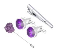 PATIKIL Set de Gemelos, Clip para Corbata y Broche con Strass Redondos para Hombres, con Caja de Regalo - Ideal, Negocios o Regalo para Padre/Esposo (Serie Púrpura)