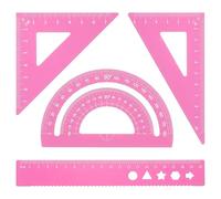 PATIKIL Set de Reglas Triangulares, Regla Métrica de Aluminio de 20cm, Regla Triangular de 45°60° y Transportador, 4 Paquetes, Rosa
