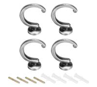 PATIKIL Soporte de cortina, paquete de 4 alzapaños de cortina montados en la pared, ganchos de tornillo para cortinas, ropa, abrigos, toallas, sombreros, accesorios, color plateado