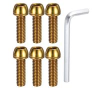 PATIKIL Tornillos De Vástago De Bicicleta M6 X 20mm, 6 Piezas Tornillos Hexagonales Cónicos Con Arandelas Y Llave Para Vástago De Bicicleta BMX MTB Y De Carretera, Dorado