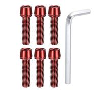 PATIKIL Tornillos M5 X 20mm Para Bicicleta 6 Piezas Hexagonal Cónico Con Arandelas Y Llave Para BMX MTB Bicicleta De Carretera Manillar Color Rojo
