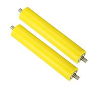 PATIKIL Transportador Poliuretano Recubierto Rodillo 2" Diámetro 10" Longitud, 2 Paquete Inoxidable Acero Transmisión Reemplazo Pieza Galvanizada Extremo, Amarillo