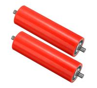 PATIKIL Transportador Poliuretano Recubierto Rodillo 4" Diámetro 8" Longitud, 2 Paquete Inoxidable Acero Transmisión Reemplazo Pieza Galvanizado Extremo, Rojo