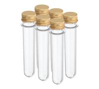 PATIKIL Tubos de Ensayo de Plástico de 45 ml con Tapas de Rosca, 6 Unidades de Tubos de 141x25 mm para Decoración Científica de Fiestas, Almacenamiento de Caramelos, Tono Dorado