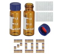 PATIKIL Vial de muestreo automático de 2 ml, 200 viales HPLC/GC 9-425 viales ámbar de laboratorio, viales de muestra, tapón de rosca sólido, parche de escritura PTFE y septa de silicona con etiquetas