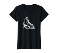 Patín De Hielo Deportes De Invierno Línea Arte Esquema Camiseta gráfica económica, Mujer, Negro, XS