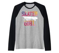 Patín de Skate Vintage con diseño de Chica Patinadora Camiseta Manga Raglan