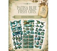 Patina Blue Collage Sheets, Fussy Cuts, Junk Journal Ephemera, Scrapbooking, Cutouts,: Butterflies, Dragonflies, Beetles, Bees, Birds, Frames, Keys, Flowers, Leaves, Clocks, Bottles, Books and Stamps